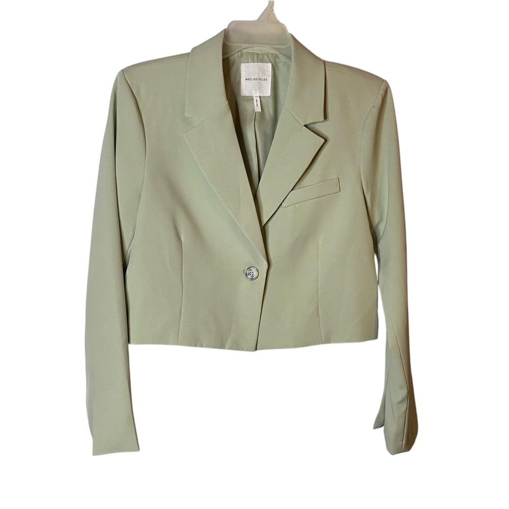 Avec Les Filles Womens Cropped Blazer Mint Green Size Large NWT Single Button